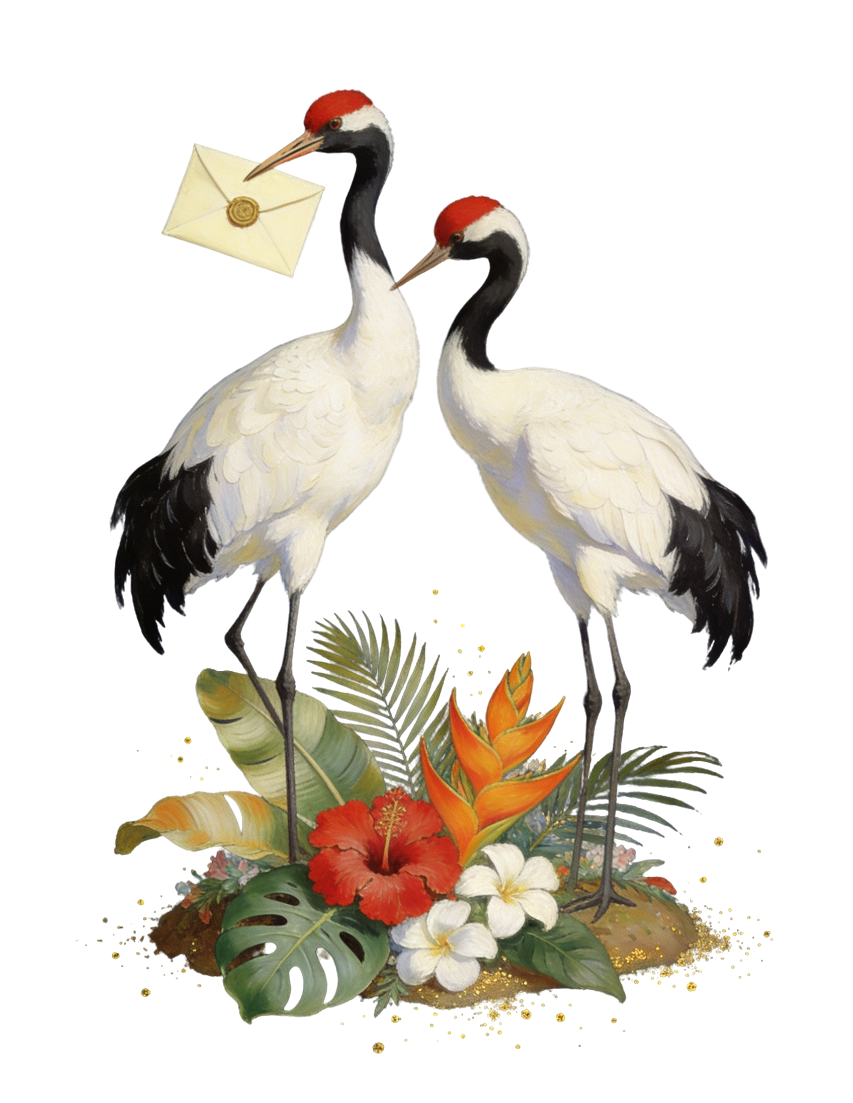 A crane delivering a wax-sealed envelope